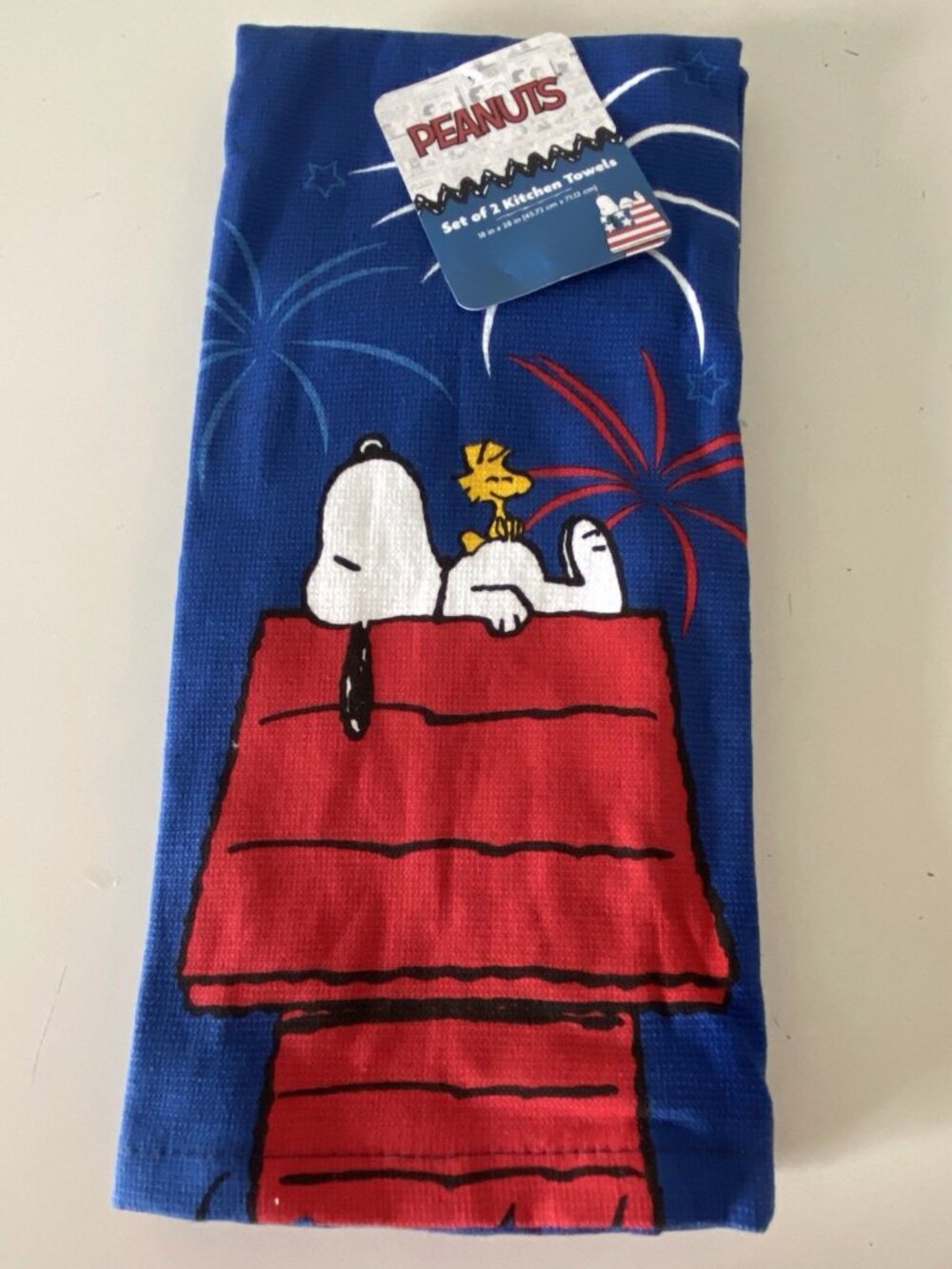 Set Of 2 Peanuts Snoopy Woodstock Patriotic 4th Of July Kitchen Towels Fireworks